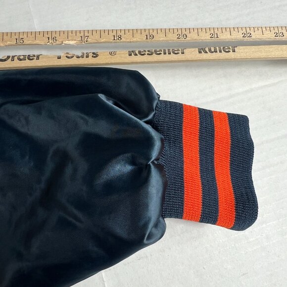 VTG 90s Chalk Line Chicago Bears Satin Jacket Large Blue Snap Button Bomber USA - Picture 10 of 13